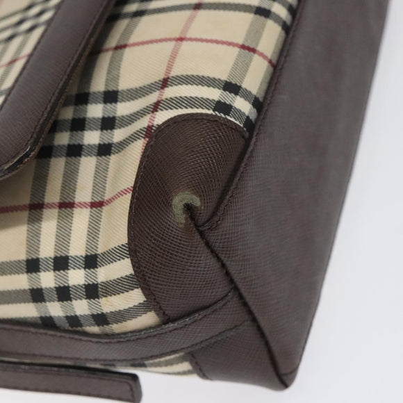 BURBERRY Nova Check Shoulder Bag Canvas Beige Silver Auth BD069