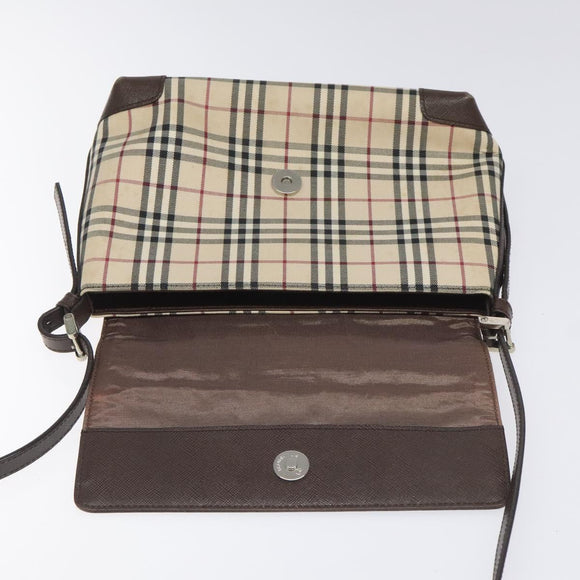 BURBERRY Nova Check Shoulder Bag Canvas Beige Silver Auth BD069