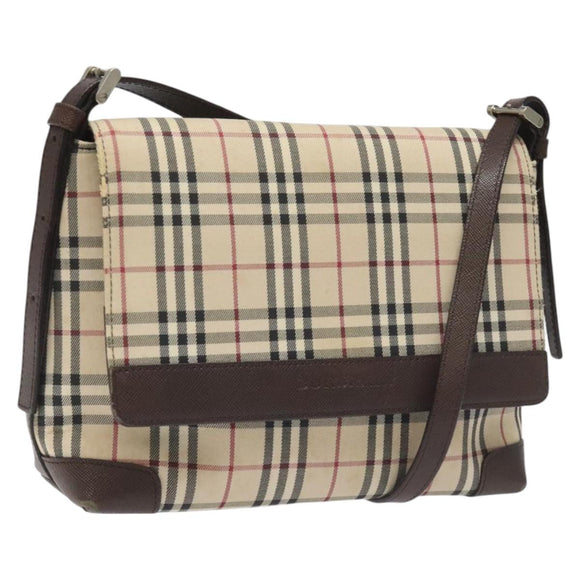 BURBERRY Nova Check Shoulder Bag Canvas Beige Silver Auth BD069