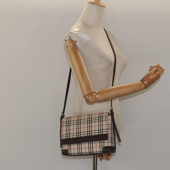 BURBERRY Nova Check Shoulder Bag Canvas Beige Silver Auth BD069