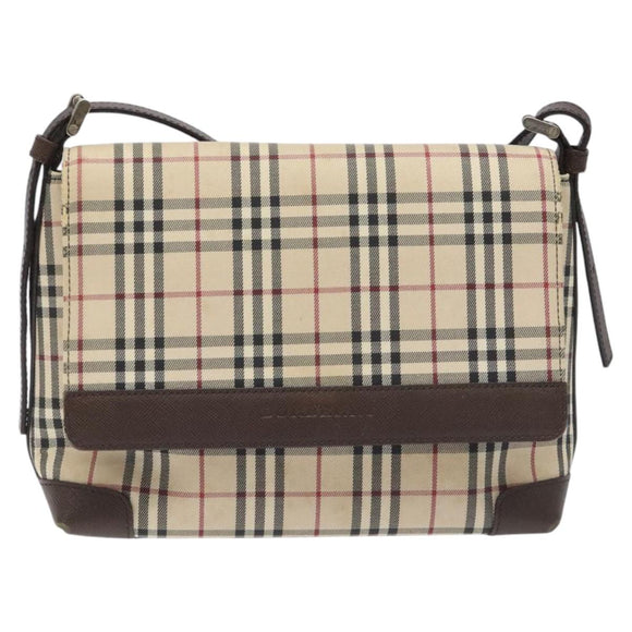 BURBERRY Nova Check Shoulder Bag Canvas Beige Silver Auth BD069