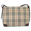 BURBERRY Nova Check Shoulder Bag Canvas Beige Silver Auth BD069-2