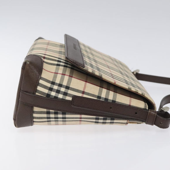 BURBERRY Nova Check Shoulder Bag Canvas Beige Silver Auth BD069
