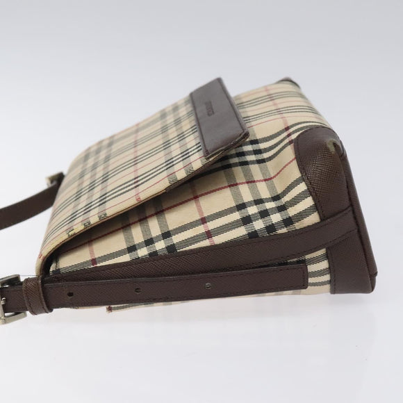 BURBERRY Nova Check Shoulder Bag Canvas Beige Silver Auth BD069