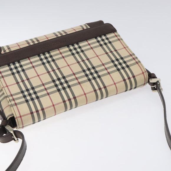 BURBERRY Nova Check Shoulder Bag Canvas Beige Silver Auth BD069