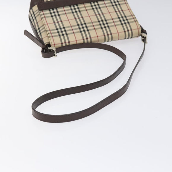 BURBERRY Nova Check Shoulder Bag Canvas Beige Silver Auth BD069