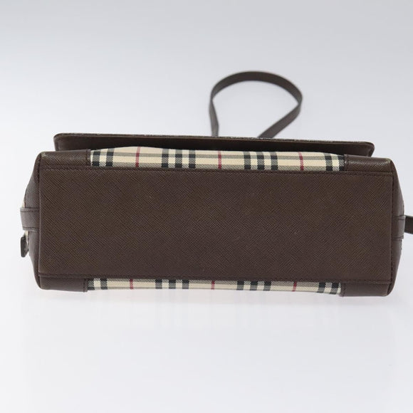 BURBERRY Nova Check Shoulder Bag Canvas Beige Silver Auth BD069