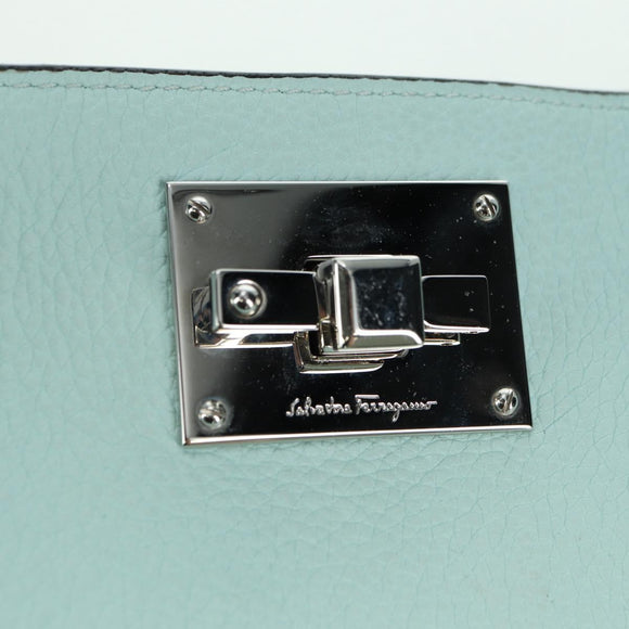Salvatore Ferragamo Gancini Shoulder Bag Leather Silver Peppermint Auth BD070AV