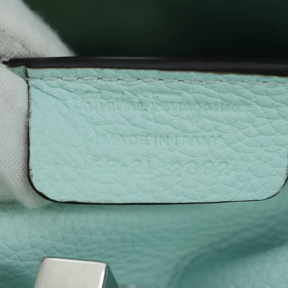 Salvatore Ferragamo Gancini Shoulder Bag Leather Silver Peppermint Auth BD070AV