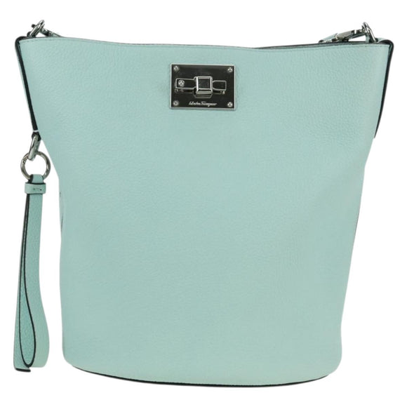 Salvatore Ferragamo Gancini Shoulder Bag Leather Silver Peppermint Auth BD070AV