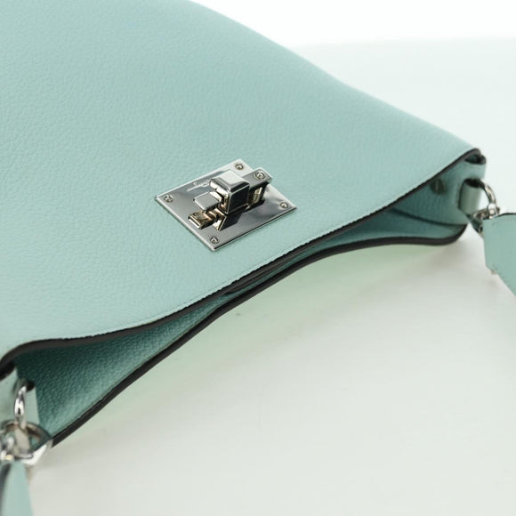 Salvatore Ferragamo Gancini Shoulder Bag Leather Silver Peppermint Auth BD070AV