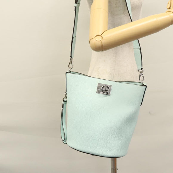 Salvatore Ferragamo Gancini Shoulder Bag Leather Silver Peppermint Auth BD070AV