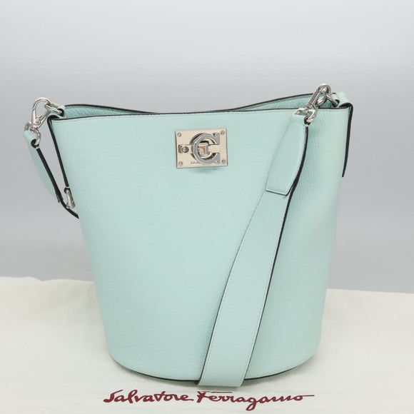 Salvatore Ferragamo Gancini Shoulder Bag Leather Silver Peppermint Auth BD070AV