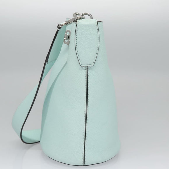 Salvatore Ferragamo Gancini Shoulder Bag Leather Silver Peppermint Auth BD070AV