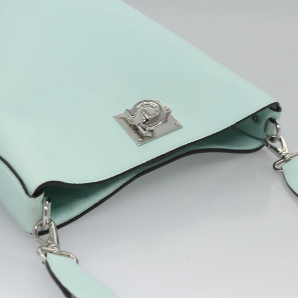 Salvatore Ferragamo Gancini Shoulder Bag Leather Silver Peppermint Auth BD070AV