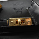 MCM Vicetos Logogram Hand Bag Nylon Black Gold Auth BD073-14