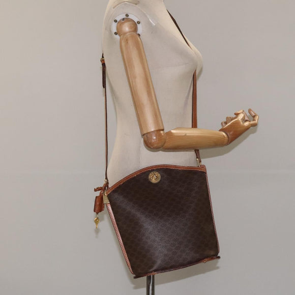 CELINE Macadam Canvas Shoulder Bag PVC Leather Brown Gold Auth BD091