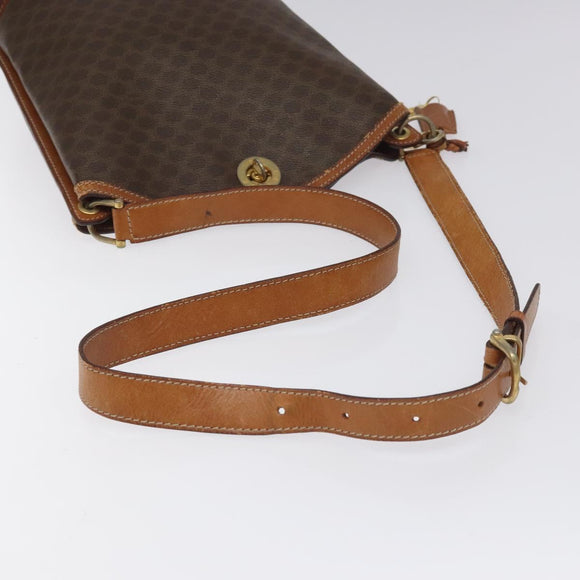 CELINE Macadam Canvas Shoulder Bag PVC Leather Brown Gold Auth BD091