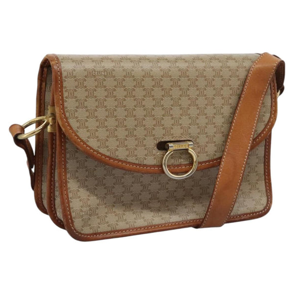 CELINE Macadam Canvas Shoulder Bag Beige Gold Auth BD092