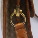 CELINE Macadam Canvas Shoulder Bag Beige Gold Auth BD092-9