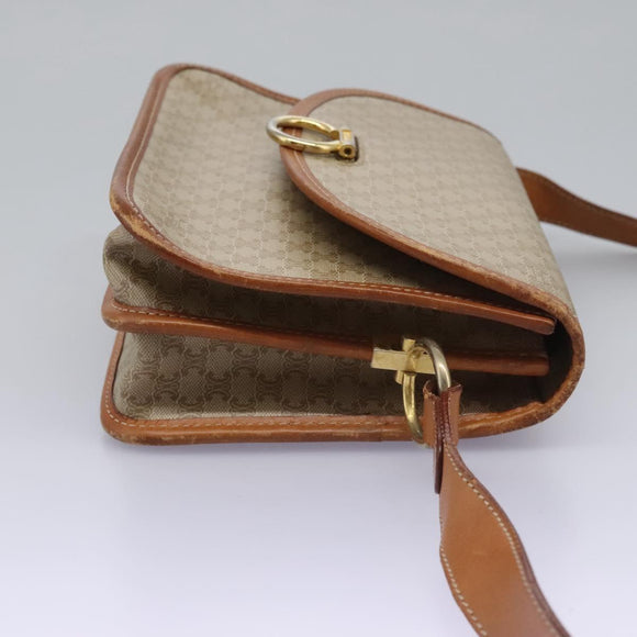 CELINE Macadam Canvas Shoulder Bag Beige Gold Auth BD092