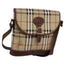 Burberrys Nova Check Shoulder Bag PVC Leather Beige Brown gold Auth BD093-1