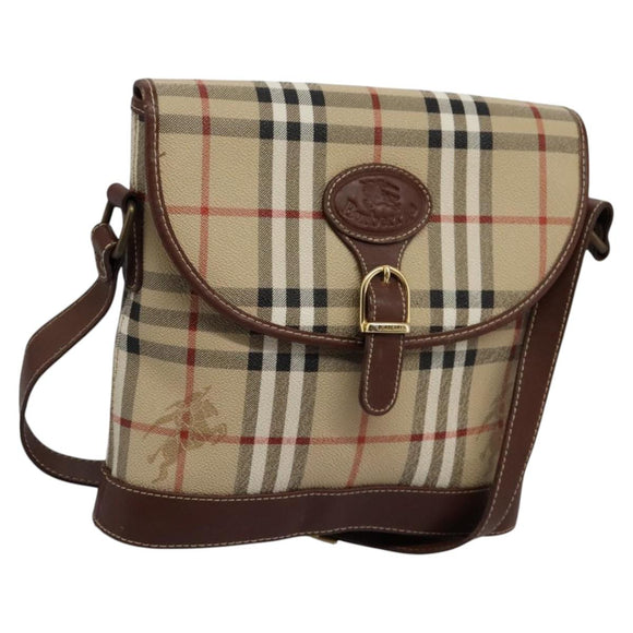 Burberrys Nova Check Shoulder Bag PVC Leather Beige Brown gold Auth BD093