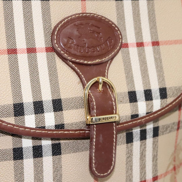 Burberrys Nova Check Shoulder Bag PVC Leather Beige Brown gold Auth BD093