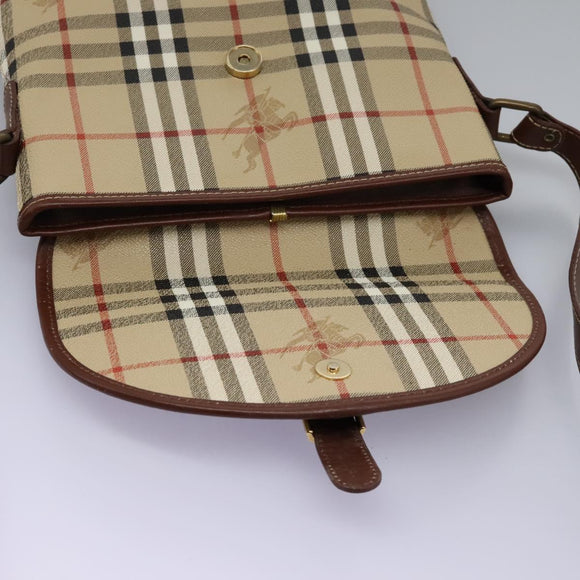 Burberrys Nova Check Shoulder Bag PVC Leather Beige Brown gold Auth BD093