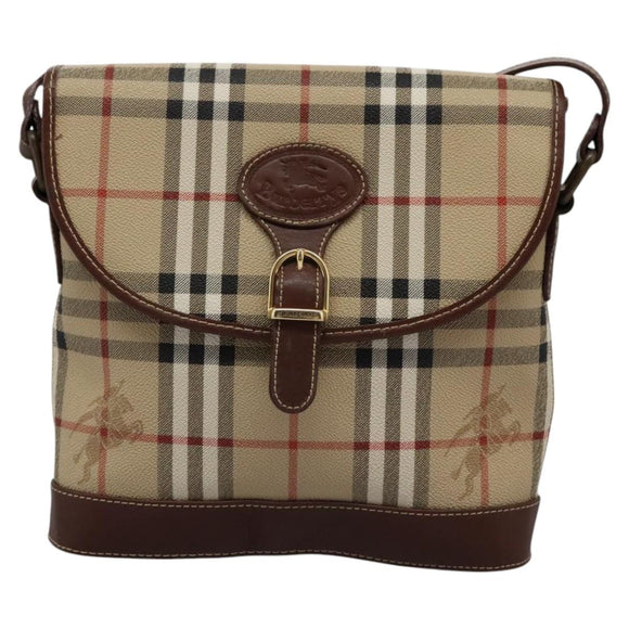 Burberrys Nova Check Shoulder Bag PVC Leather Beige Brown gold Auth BD093