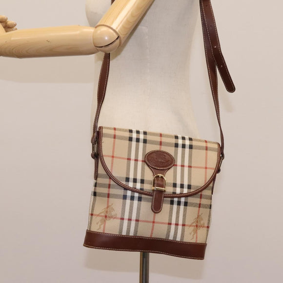 Burberrys Nova Check Shoulder Bag PVC Leather Beige Brown gold Auth BD093