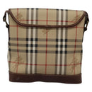 Burberrys Nova Check Shoulder Bag PVC Leather Beige Brown gold Auth BD093-2