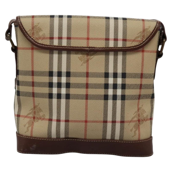 Burberrys Nova Check Shoulder Bag PVC Leather Beige Brown gold Auth BD093
