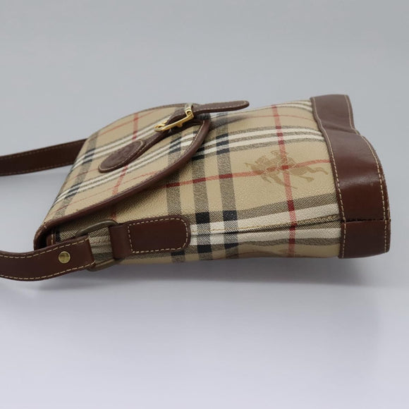 Burberrys Nova Check Shoulder Bag PVC Leather Beige Brown gold Auth BD093