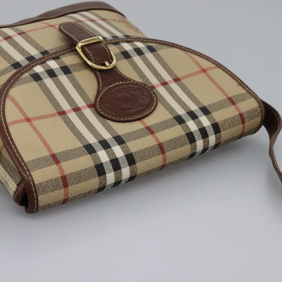 Burberrys Nova Check Shoulder Bag PVC Leather Beige Brown gold Auth BD093