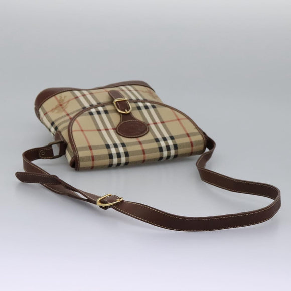 Burberrys Nova Check Shoulder Bag PVC Leather Beige Brown gold Auth BD093