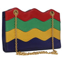 CELINE Chain Shoulder Bag Leather Multicolor Gold Auth BD096AV-1
