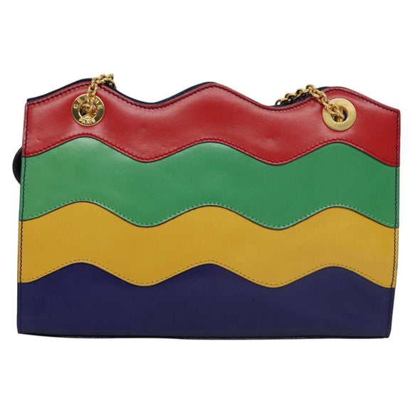 CELINE Chain Shoulder Bag Leather Multicolor Gold Auth BD096AV
