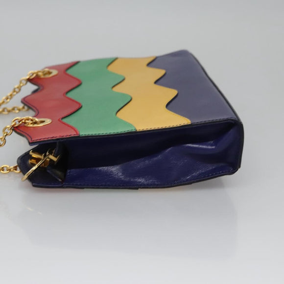 CELINE Chain Shoulder Bag Leather Multicolor Gold Auth BD096AV