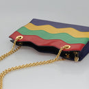 CELINE Chain Shoulder Bag Leather Multicolor Gold Auth BD096AV-6