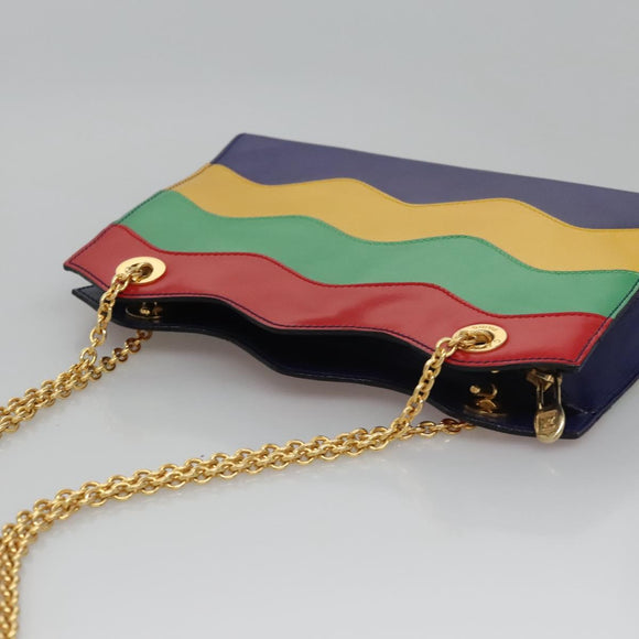 CELINE Chain Shoulder Bag Leather Multicolor Gold Auth BD096AV