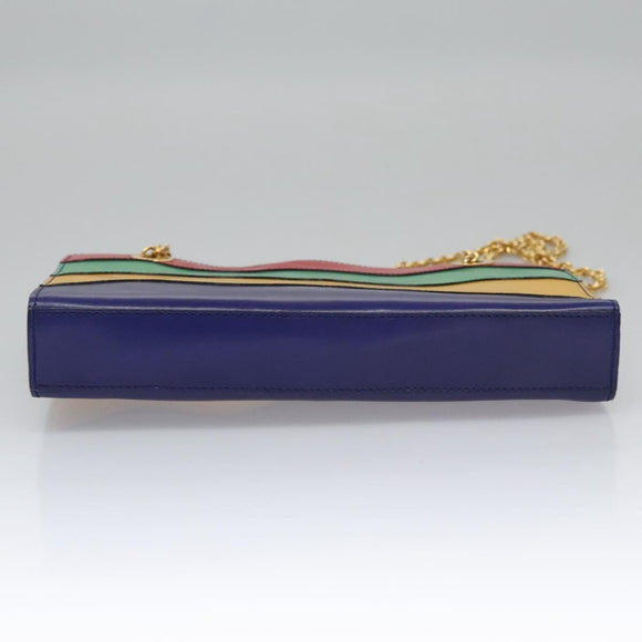 CELINE Chain Shoulder Bag Leather Multicolor Gold Auth BD096AV
