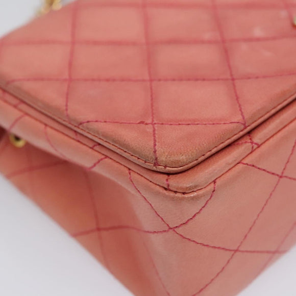 CHANEL Matelasse Chain Shoulder Bag Lamb Skin Pink Gold CC Auth BD1008