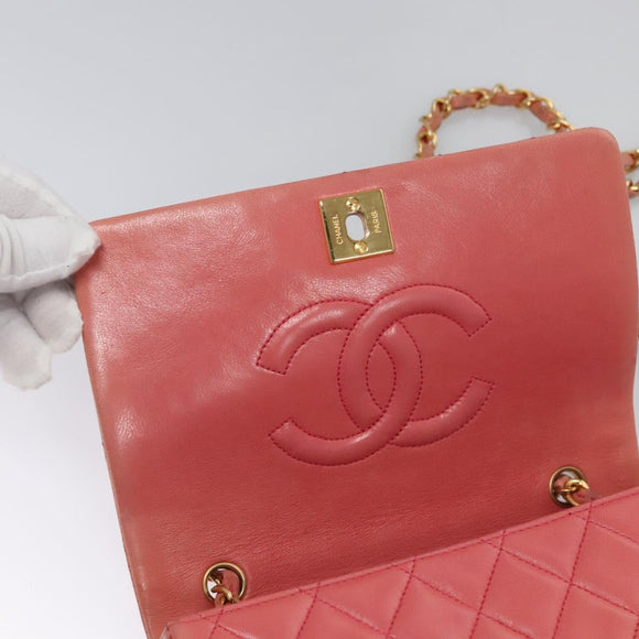 CHANEL Matelasse Chain Shoulder Bag Lamb Skin Pink Gold CC Auth BD1008