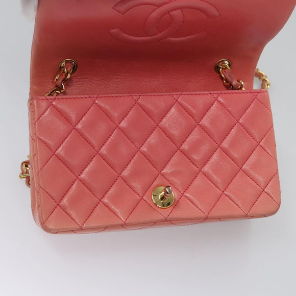 CHANEL Matelasse Chain Shoulder Bag Lamb Skin Pink Gold CC Auth BD1008