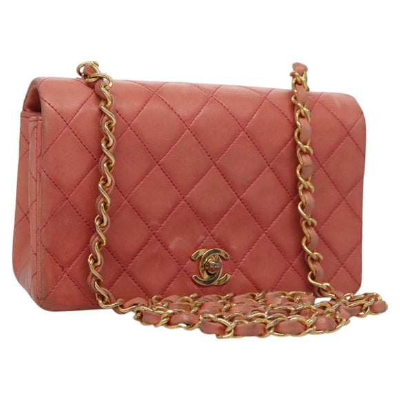 CHANEL Matelasse Chain Shoulder Bag Lamb Skin Pink Gold CC Auth BD1008
