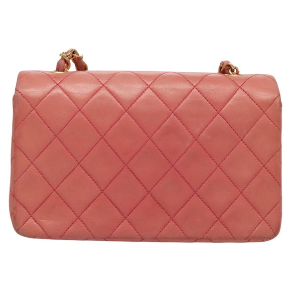 CHANEL Matelasse Chain Shoulder Bag Lamb Skin Pink Gold CC Auth BD1008