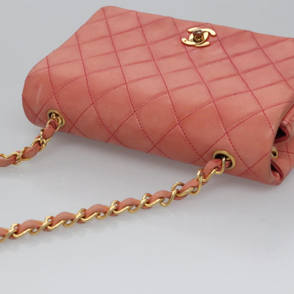 CHANEL Matelasse Chain Shoulder Bag Lamb Skin Pink Gold CC Auth BD1008