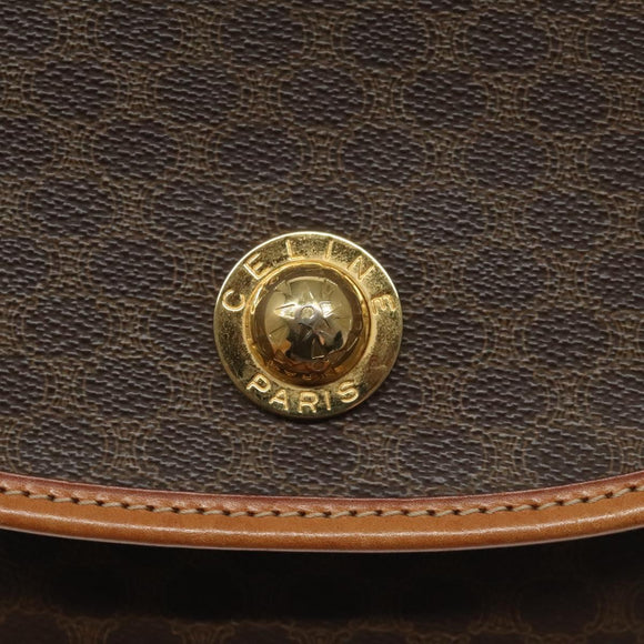 CELINE Macadam Canvas Shoulder Bag PVC Leather Brown Gold Auth BD1027