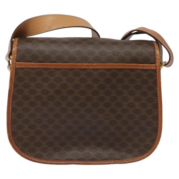 CELINE Macadam Canvas Shoulder Bag PVC Leather Brown Gold Auth BD1027